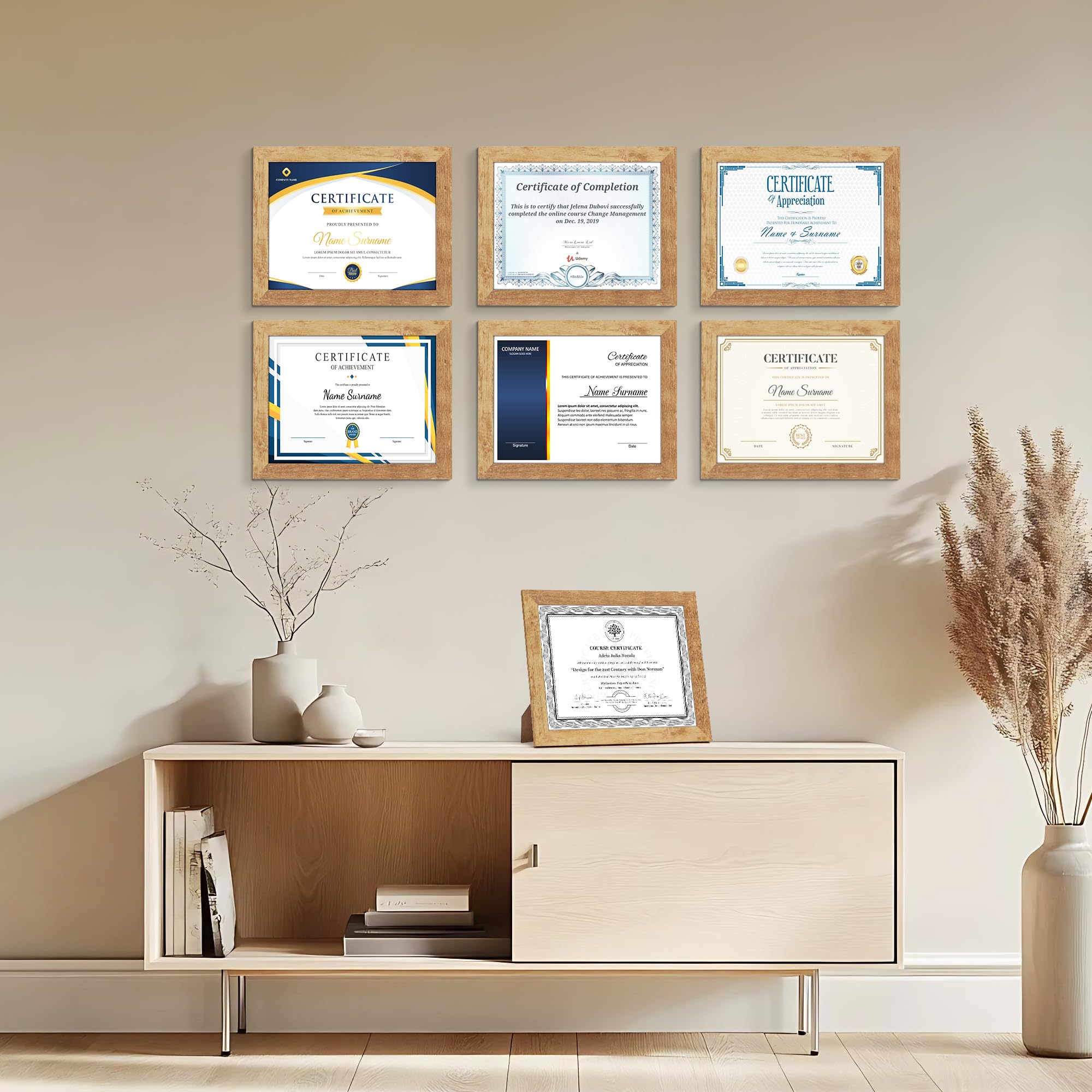 PETAFLOP Picture Frame 8.5x11 Rustic Certificate Frames Wall Tabletop Display Horizontally or Vertically, 7 Pack